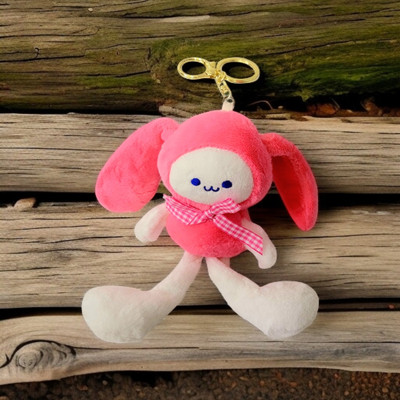 ADOREAL Kawaii Bunny Soft Toy Dark Pink And White Color Plush Doll Keychain And Keyring Key Chain