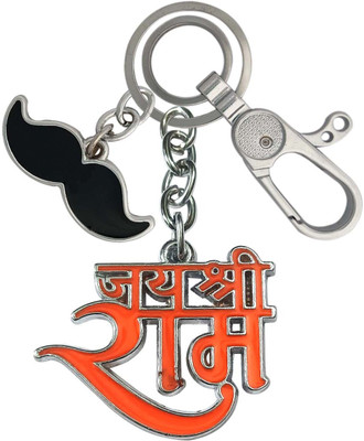 SHOKY LOOKS Multicolor Jay Shree Ram Positive Energy With Mustache Locking Lock Key Chain