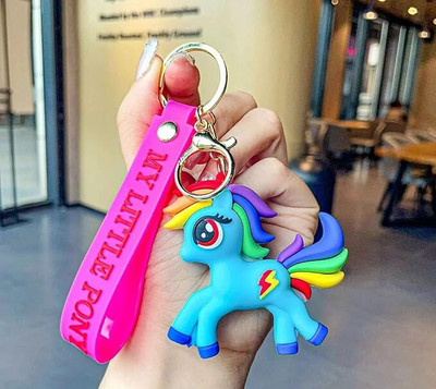 RHINETOYS Unicorn 3D Keychain Cute Rubber KeyChain Ideal for Bags, Pouches & Gifting Blue Key Chain