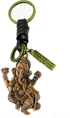 AFH Lord Ganesha Leather Charm Religious Copper keychain for Men and Women Key Chain