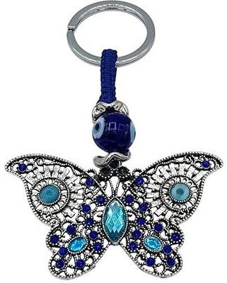 Tej Gifts Blue Evil Eye Silver Metal Anti-Rust Keychain for Car/Bike/Home Keys_butterfly Key Chain