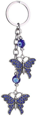 Lenity Annie Blue and Silver Evil Eye Butterfly Design Keychain Key Chain