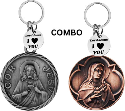 M Men Style Lord Jesus Keychain Combo– Sacred Heart Religious Keyring Set SkeyCom625-626 Key Chain