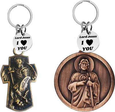 M Men Style Saint Michael and Jesus Metal Religious Protection Keychain SkeyCom651-629 Key Chain