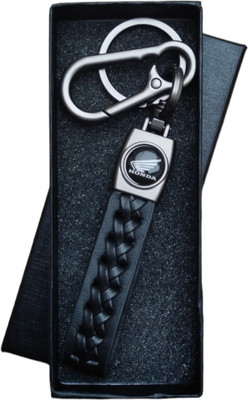 JNV Black Leather Keychain Compatible With Honda Shine | Hness | Hornet | CB350 Bike Key Chain