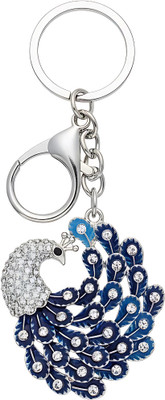 Go Vrinda Studio GVS Luxury Peacock Blue Keychain | Premium AD Diamond | Car, Bike & Home Key Chain