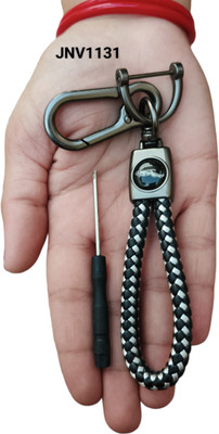 JNV Handwoven Leather Thread Keychain Compatible With Jaguar Car (Black And White) Key Chain