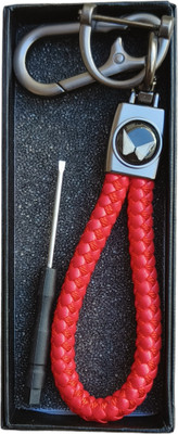 JNV Handwoven Leather Thread Keychain Compatible With Mahindra Car (Red) Key Chain
