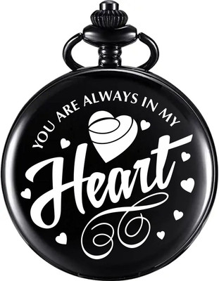 Classic Quirk Gandhi Style Black Love Theme Always in my Heart Engraved Royal Pocket Watch Key Chain