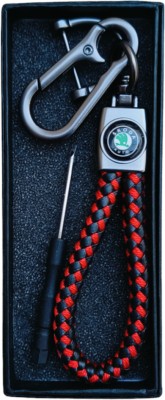 JNV Handwoven Leather Thread Keychain Compatible With Skoda Car (Black And Red) Key Chain