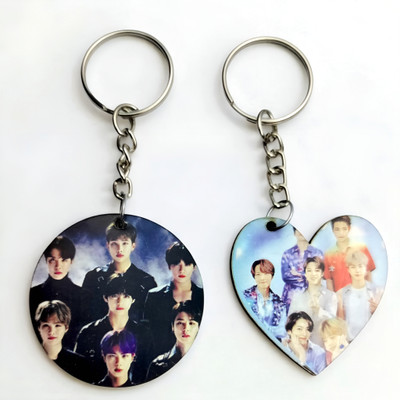 swagtreg BTS K-Pop Fan Keychain Combo | Round & Heart Shape Acrylic Keyrings for Army Fan Key Chain