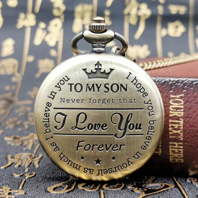 Classic Quirk Gandhi Style Vintage ToMy Son Theme From Dad Designer Analog Antique PocketWatch Key Chain