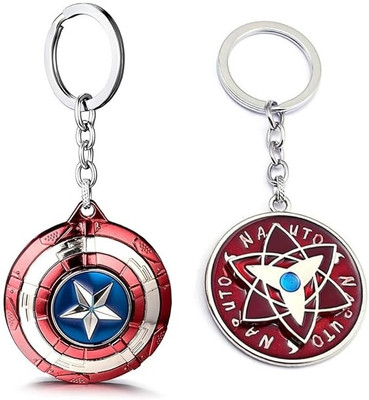Mistazzo Captain America Revolving Shield and Anime Naruto Leaf Rotating Metal keyring Key Chain