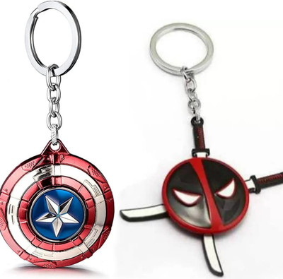 Jainsburys Combo of Captain America Spining & Deadpool Sword Rotating keychain Key Chain