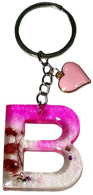 Artful Abode Letter B Pink Floral Resin Personalized Alphabet Key Chain