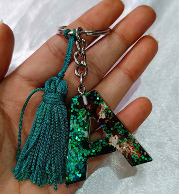 SK Gallery Arts Letter A Keychain Sequin Resin Tassel Key Ring Gift Key Chain