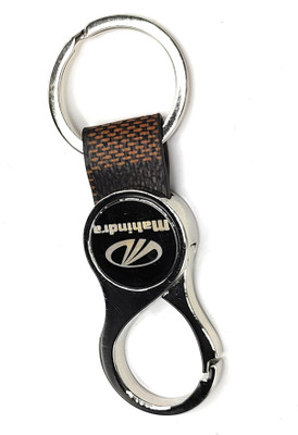 Jdp Novelty Round Shape Leather Metal Keychain for Mahindra Cars Key Chain