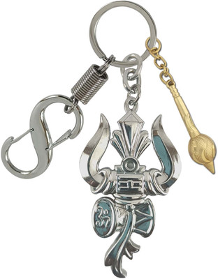 SHOKY LOOKS Trishul Damru Bhagwa Om Shiva Shankar With Hanuman Ji Gada Locking Hook Key Chain
