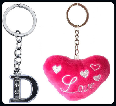 Meeko.com letter D & pink heart 032 key chain-A Key Chain