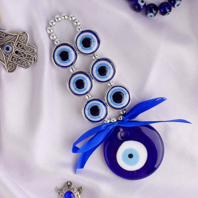 Divine Creations 6 Balls Evil Eye Wall Hanging Gives Health & Prosperity in your Home or Office Decorative Showpiece  -  16 cm(Glass, Blue)