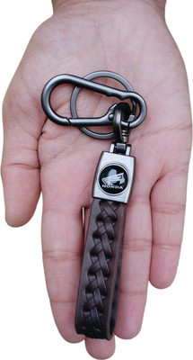 JNV Brown Leather Keychain Compatible With Honda Shine | Unicorn | Hness Bike Key Chain
