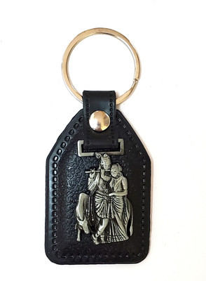 ShopTalk Leather Base With Radha Krishna Metal Pack Of 1 Key Chain