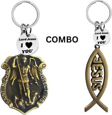 M Men Style Double-Sided Saint Michael Keychain – Jesus Fish Key Ring Medal Com645-660 Key Chain