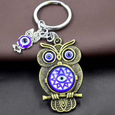 AFH Evil Eye Nazar Battu Bronze Lucky Owl symbol Charm keychain for Men and Women Key Chain