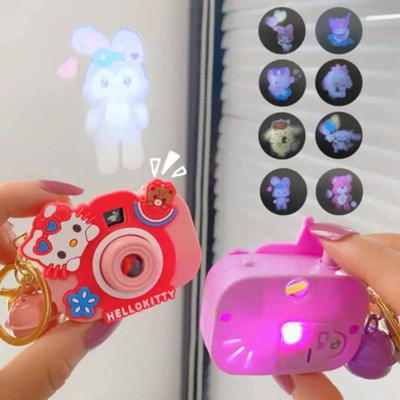 ZOQQI Kids Blue Lovely Bear Camera Keychain with 8 LED Cartoon Projection Images Key Chain