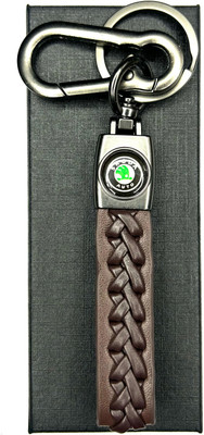 FLAMBE skoda car Brown Cross Design Belt Keychain Key Chain