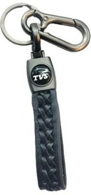 gtrp TVS Black Rassi Stainless Steel With Leather Strap Braided | Keychain Key Chain