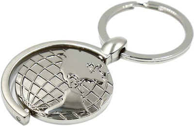 RV Mart Globe Earth Rotating World Map Metal Keychain Silver for Car Key Ring Key Chain Key Chain