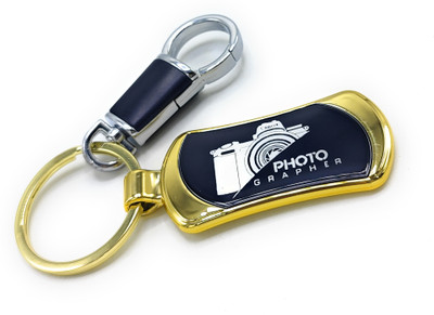 Jdp Novelty Premium Quality Metal Keychain for Photographer Black Gold Colour Key Chain