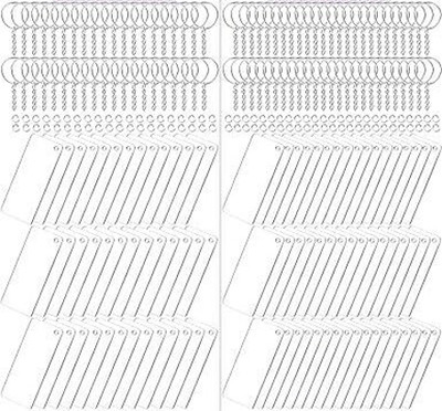 Feeling Well 40pcs Rectangle Acrylic Keychain Blanks Set Clear (3 x 7cm) Key Rings Key Chain