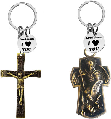 The Men Gift Jesus cross & Saint Michael Archangel cross Keychains Com666-651 Key Chain