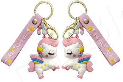 GKM Beutiful Combo Set of Rainbow Horse Unicorn keychain with strap Key Chain