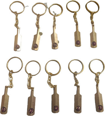 365 Degree Pack of 10 Metal Bat/Ball Keychain Set for Bikes/Lockers ( Color- Gold ) Key Chain