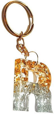 IG Crafter Ultra Shiny Handmade Golden & Silver Warak made R Alphabetic Key Chain