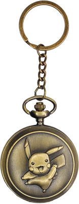 Buko Metal Pocketwatch Numeric Clock Dial Keychain, Antique Finish Key Chain