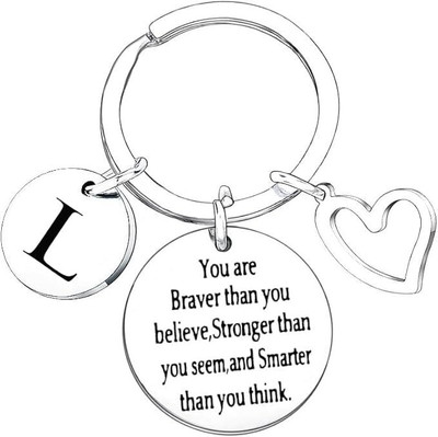 Artisans Crafted L – L Initial Keychain – Heart & Quote Motivator Key Chain