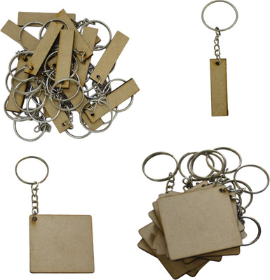 Maitri Pack of 50 (25Square & 25Bookmark) 2 Shapes Key Chains with Ring (50 x 50) mm Key Chain