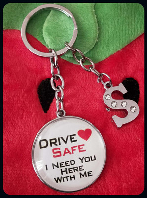 Meeko.com Keychain-S letter with Glass drive safe key chain 0s-A Key Chain