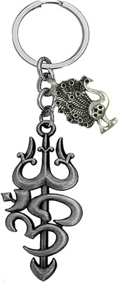 AFH Om Trishul Religious Grey Lord Shiva Peacock Charm Key Chain for Men and Women Key Chain
