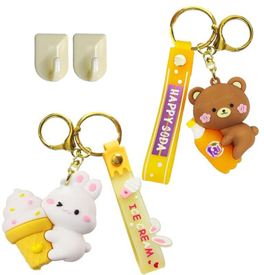 FunBlast Key Chain for Girls - Cute Bear & Rabbit Key Ring for Bag/ Door Key, Kawaii Key Chain