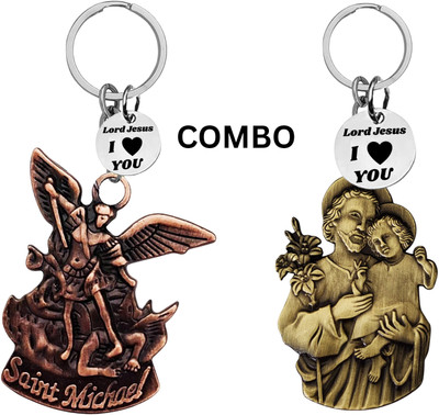 M Men Style Double-Sided Saint Michael Keychain – Jesus Christ Key Ring Medal Com647-636 Key Chain