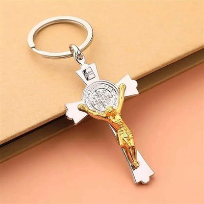 Shri Shri Handicraft Cross Keychain Jesus Crucifix Religious Christian Catholic Key Ring with Saint Key Chain