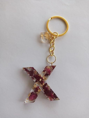 SnipNclip Crafts X alphabet resin Keychain with real rose petals preserved and heart Key Chain
