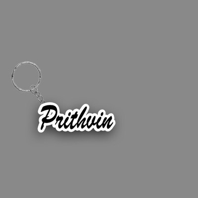 SY Gifts SYG Prithvin Name Keychain White And Black Key Chain