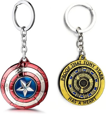 Mistazzo Captain America Revolving Shield & Tony Stark Rotating Arc Reactor Metal Keyring Key Chain