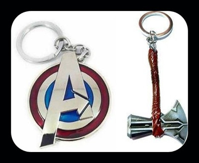 Meeko.com Avengers: Infinity War, Groot raises Thor's new axe and Avengers Logo Premium Key Chain